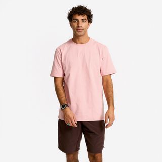 Camiseta Fitness Hombre Rosa Empolvado Manga Corta Cuello Redondo rosa bebé 4XL