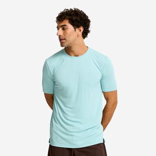 Camiseta Fitness Hombre Azul Claro Manga Corta Cuello Redondo Transpirable azul ártico XL