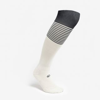 Medias altas de fútbol niño VIRALTO Jr Marfil rayas grises blanco marfil & gris pizarra 35/38