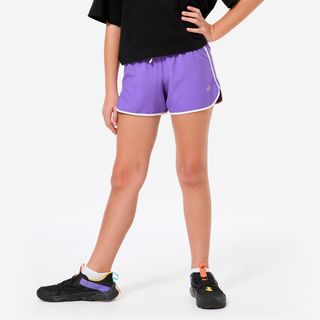 Pantalón Corto Múltiples Deportes Niña Violeta Transpirable morado amatista & blanco algodón 160-166CM14-15A