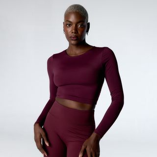 Top de manga larga copas extraíbles Relya fitness Black Limba granate Negro XL