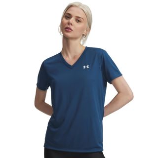Camiseta Fitness Mujer Azul Manga Corta Cuello De Pico  XL