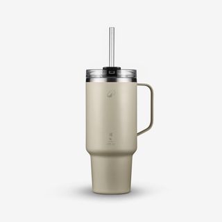 Taza isotérmica con pajita 1L acero inoxidable, para senderismo y camping, beige