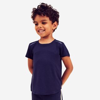 Camiseta gimnasia deportiva manga corta transpirable Bebés Domyos 500 azul azul acero & azul acero 96-102CM 3-4A