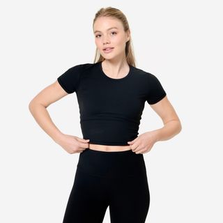 Camiseta Yoga/Pilates Breathe Mujer Negro Elástica Suave negro ahumado XS