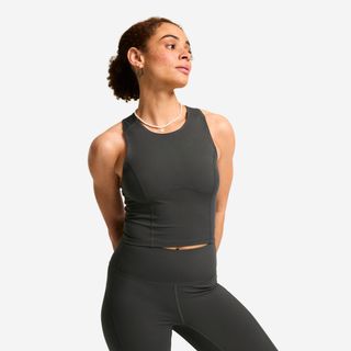 Camiseta sin Mangas Deportiva Mujer Gris Oscuro Corte Moldeador gris carbón XL