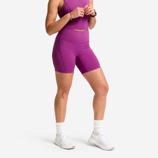 Pantalón Corto Deportivo Mujer Violeta Oscuro Talle Alto Medio Muslo morado orquídea M - UK 10