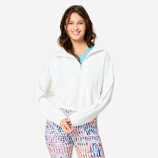 Chaqueta Fitness Mujer Blanco Capucha Manga Larga blanco algodón 2XL