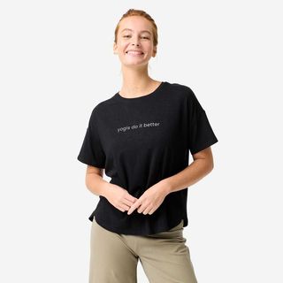 Camiseta Yoga Mujer Negro Manga Corta negro ultra L