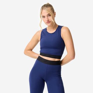 Camiseta Crop-top Deportiva Mujer Azul Marino Cintura Elástica azul marino oscuro M