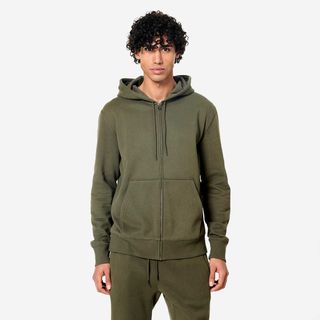 Sudadera Fitness Hombre Verde Caqui Cremallera Capucha Muletón verde caqui 3XL
