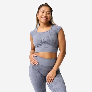 Camiseta Mujer Gris Estampado Corte Crop Top Seamless gris pizarra & gris asfalto XL