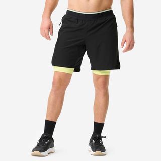 Pantalón Corto Cross Training Hombre Negro-Amarillo Celliant Transpirable Ligero negro ahumado & amarillo pálido flúor M