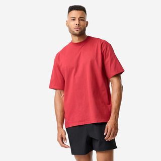 Camiseta Musculación Hombre Rojo Corte Ancho rojo rubí S.