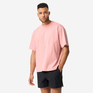 Camiseta Musculación Hombre Rosa Corte Ancho rosa bebé M.