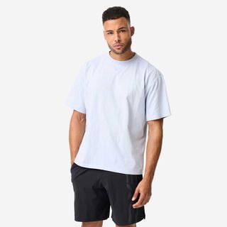 Camiseta Musculación Hombre Azul Claro Corte Ancho azul niebla 2XL.