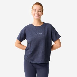 Camiseta Yoga Mujer Azul Noche Manga Corta azul acero 3XL