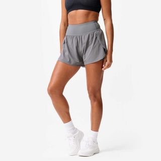 Pantalón Corto Deportivo Mujer Gris Oscuro Doble Capa gris asfalto S - UK 6-8