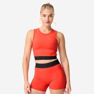 Camiseta Deportiva Mujer Naranja Corte Crop Cintura Elástica naranja coral L