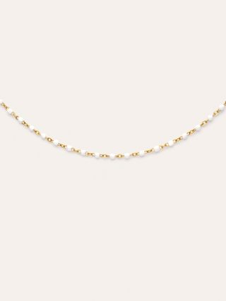 Collar Dots Enamel Blanco Acero Baño Oro