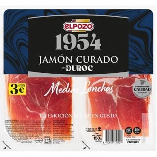 Jamón Curado En Medias Lonchas Elpozo 1954 Sin Gluten Y Sin Lactosa Pack De 2 Unidades De 75 G