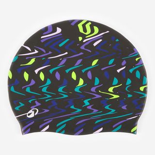 Gorro Natación Negro-Amarillo Estampado Trai Silicona