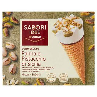 SAPORI & IDEE CONAD Cono Gelato Panna e Pistacchio di Sicilia 4 coni 300 g