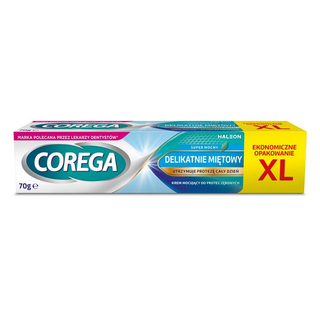 Corega Krem mocujący bez cynku do protez zębowych Super Mocny Delikatnie Miętowy smak 70 g