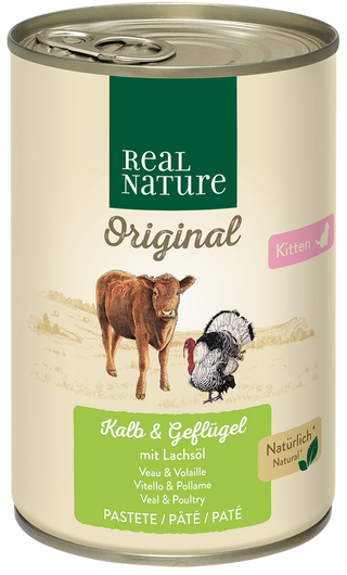 Zestaw promocyjny 6 szt. - 15% Real Nature Kitten Cielęcina, Indyk 400g