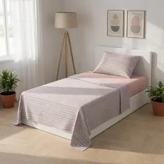 Completo letto singolo cotone righe - rosa
