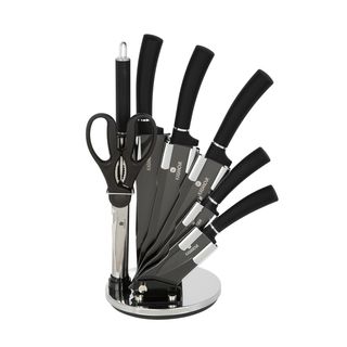 Set 5 coltelli neri con forbici, affilacoltelli - e stand