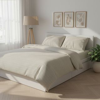 Parure copripiumino matrimoniale cotone righe - beige