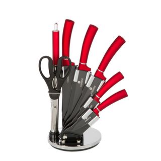 Set 5 coltelli rossi con forbici, affilacoltelli - e stand