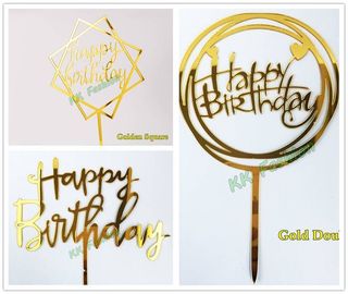 Topper gâteau Happy Birthday doré