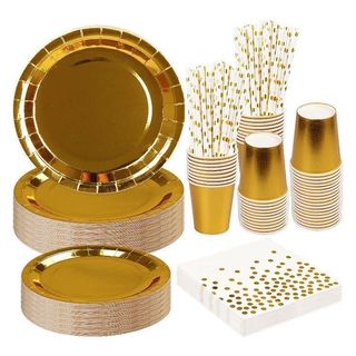 Kit vaisselle jetable fête doré