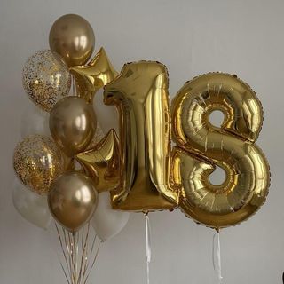 Ballons chiffre doré + bouquet de ballons anniversaire