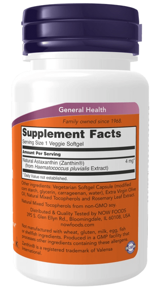 NOW Astaxanthin 4 mg 60 Veggie Softgels