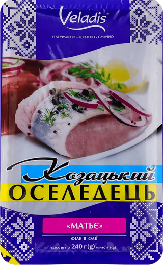 Veladis herring fillet 240 g thermophor. in Mathieu oil