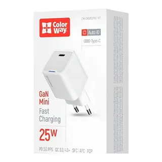Зарядний пристрій СolorWay Type-C 3 A 25 Вт Gan mini White - [1268933]