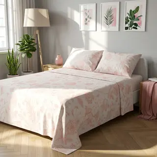 Completo Letto Matrimoniale In Cotone Rosa - Botanic