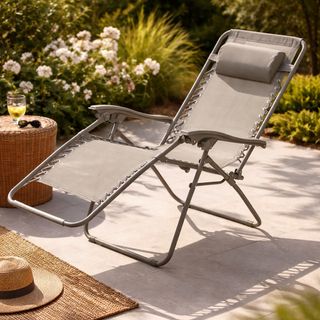 Sdraio Reclinabile E Pieghevole Con Braccioli - Grigio