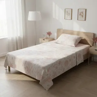 Completo Letto 1 Piazza E Mezza In Cotone Rosa - Botanic