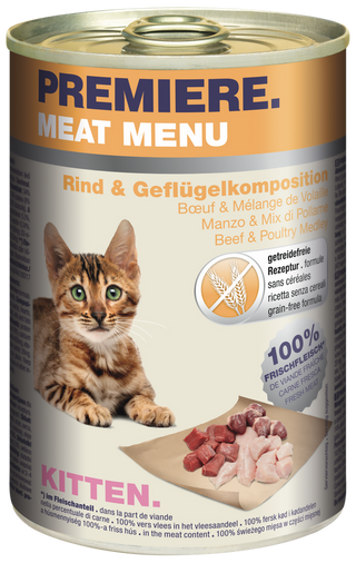 Zestaw promocyjny 6 szt. - 20% Premiere Meat Menu Kitten Wołowina, Indyk 400g