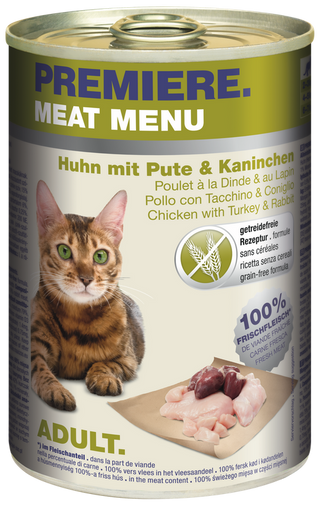 Zestaw promocyjny 6 szt. - 20% Premiere Meat Menu Adult Kurczak, Indyk, Królik 400g