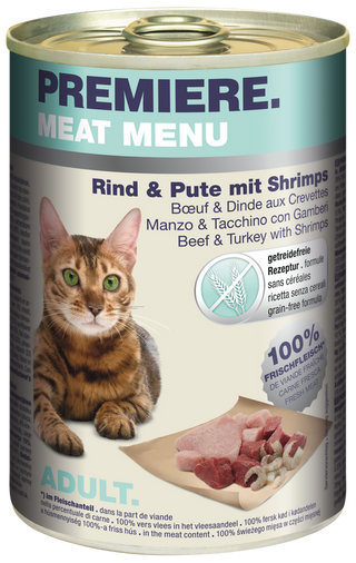 Zestaw promocyjny 6 szt. - 20% Premiere Meat Menu Adult Wołowina, Indyk, Krewetki 400g