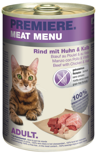 Zestaw promocyjny 6 szt. - 20% Premiere Meat Menu Adult Wołowina, Kurczak, Cielęcina 400g