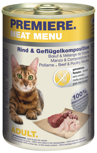 Zestaw promocyjny 6 szt. - 20% Premiere Meat Menu Adult Wołowina, Indyk 400g