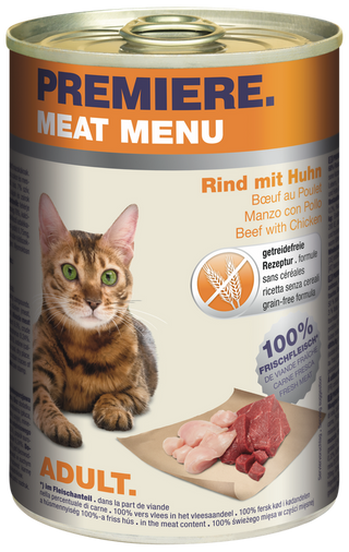 Zestaw promocyjny 6 szt. - 20% Premiere Meat Menu Adult Wołowina, Kurczak 400g