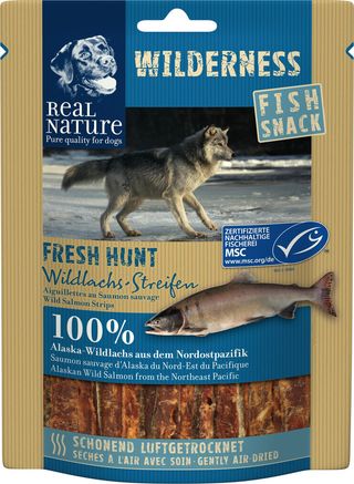 Zestaw promocyjny 2 szt. - 20% Real Nature Wildernesspies Fish-Snack łosoś paski 70g
