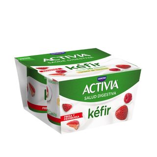 Kéfir De Fresa Y Frambuesa Danone Activia Sin Gluten Pack De 4 Unidades De 125 G.